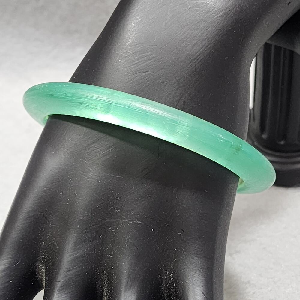 Teal Green Moonglow Lucite Bangle Bracelet Polished Frosted Cat Eye Vintage 1970